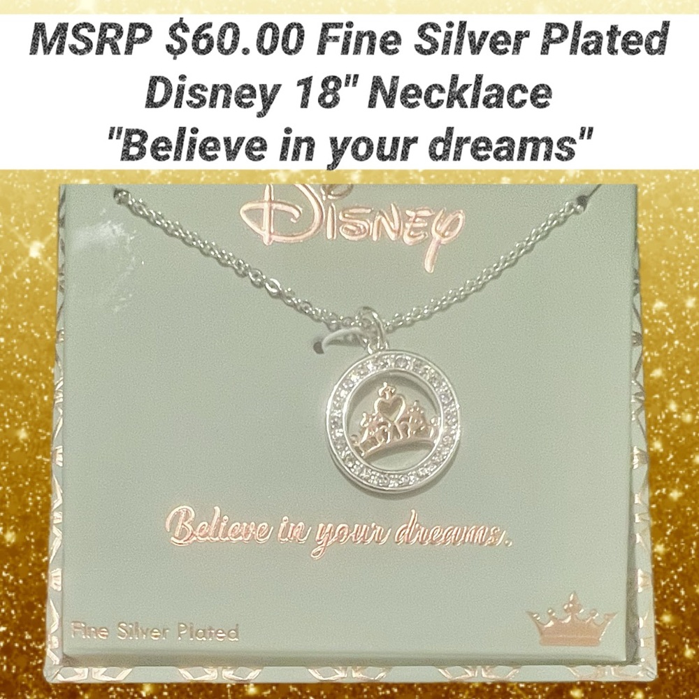 Disney Necklace Silver Plated 18” NWT Elegant Gift Box “Believe in your dreams”